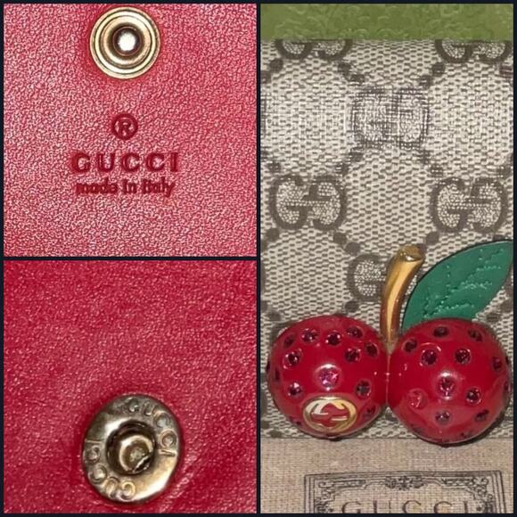 GUCCI Cherry GG Supreme Beige Gray Bi-fold Wallet W/Box and Card - Picture 5 of 16